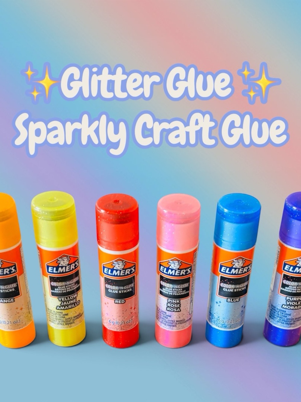 Elmer’s Color’N Glitz Glitter Glue Sticks 6 Colors | Sparkly Craft Glue